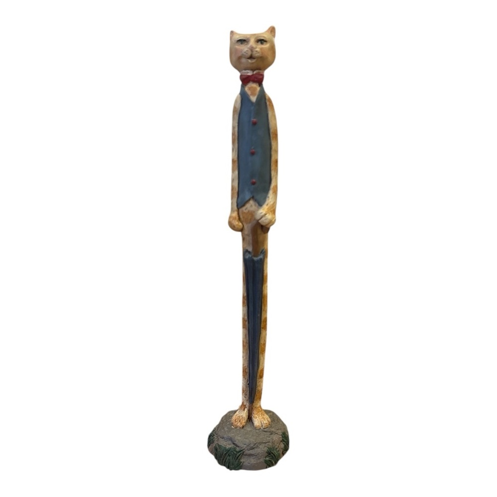 VINTAGE JIM SHORE CAT FIGURINE W BLUE VEST FIGURINE W UMBRELLA CAT LOVERS 8.5" H